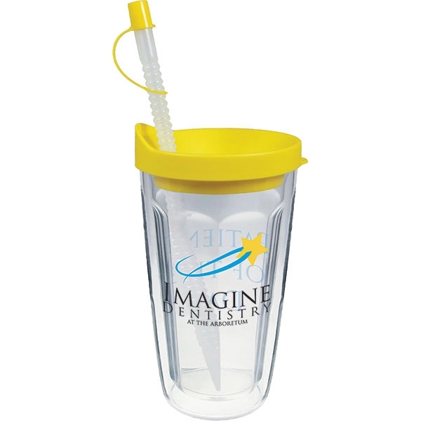 Thermal Double Wall Travel Tumbler w/ Lid & Straw