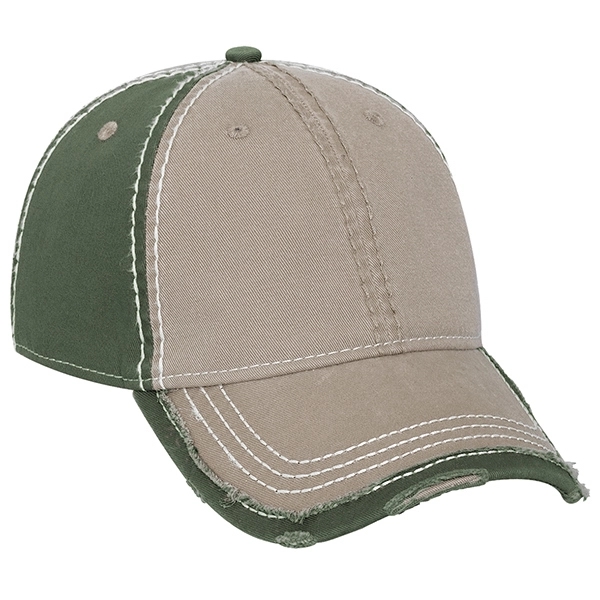 Contrast Stitching/Distressed Trim Edge Visor 6Panel Dad Hat