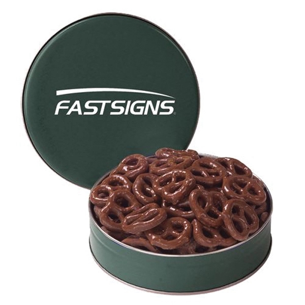 Snack Tin with Chocolate Covered Pretzels