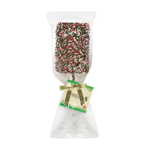 Chocolate Covered Krispy Pop w/ Holiday Nonpareil Sprinkles