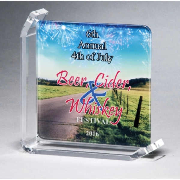 Full color printed glass award 4 7/8" square glass