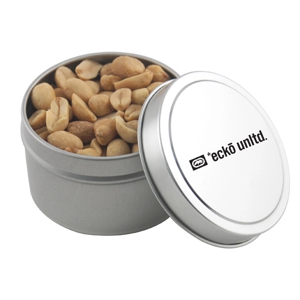 Round Metal Tin with Lid and Peanuts