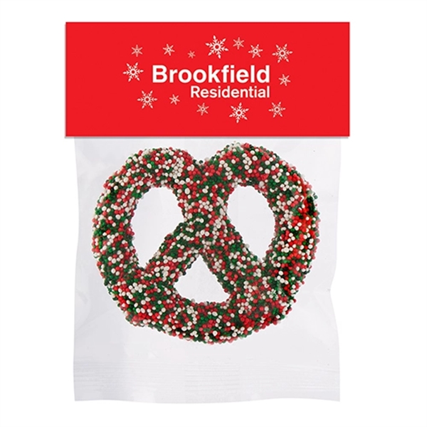 Chocolate Covered Pretzel Knot in Header Bag - Holiday