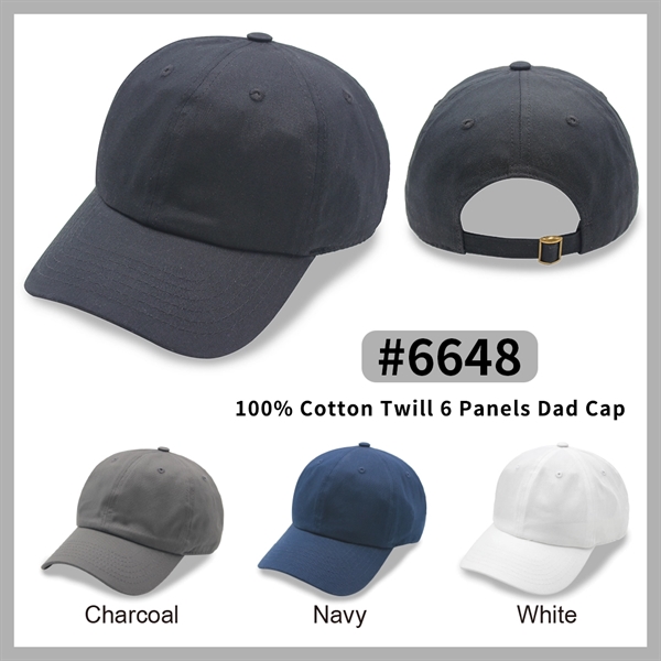 Dad Cap 6 Panel, 100% Cotton, Unstructured, Metal Buckle