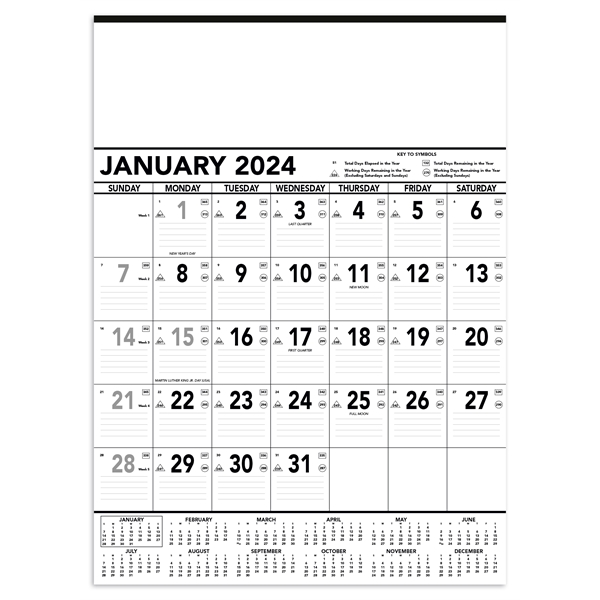 Black & White Contractor Memo 2024 Calendar