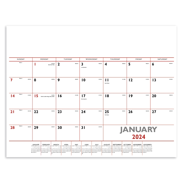 Red & Black 2024 Desk Calendar Pad