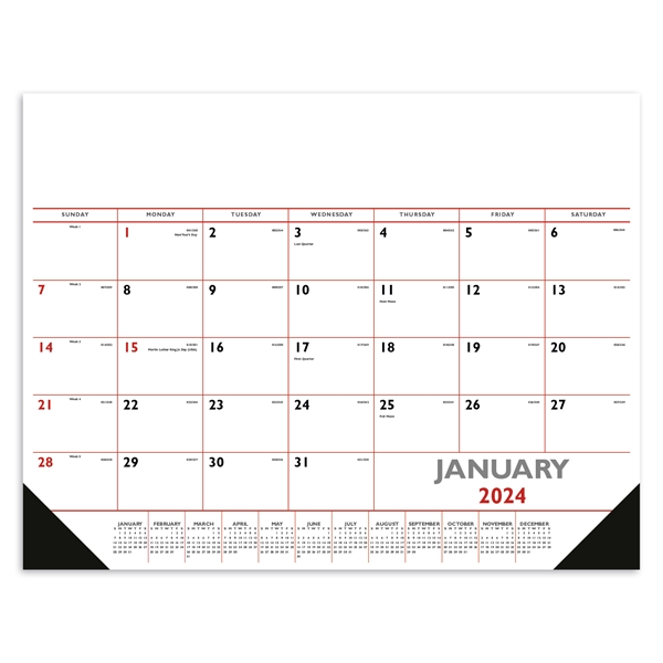 Red & Black Desk Pad 2024 Calendar with Vinyl Corners