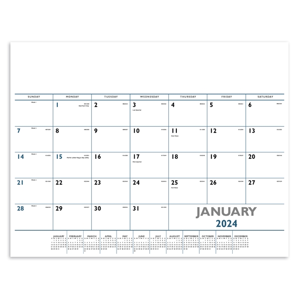Blue & Black 2024 Desk Pad Calendar