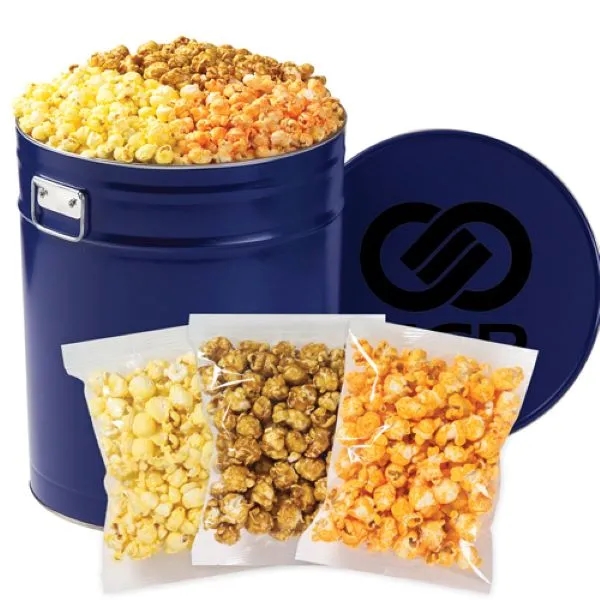 Large 3 Way Popcorn Tin / 6.5 Gallon - Individually Bagged