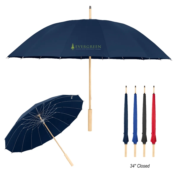 46" Arc Umbrella With 100% RPET Canopy & Bamboo Handle