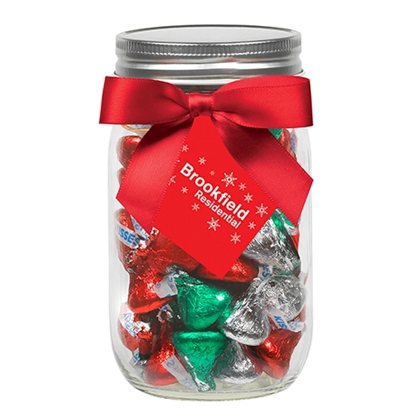 16 oz Mason Jars w/ Grosgrain Bow-Hershey's® Holiday Kisses