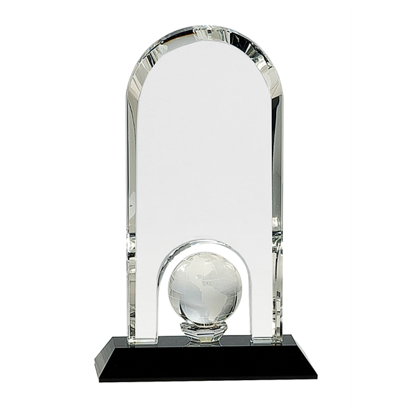 8 3/4" Clear Crystal Dome with Inset Globe on Black Pedestal