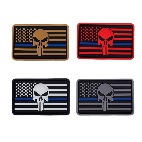 Punisher Skull Thin Blue Line American Flag Patch (PVC)