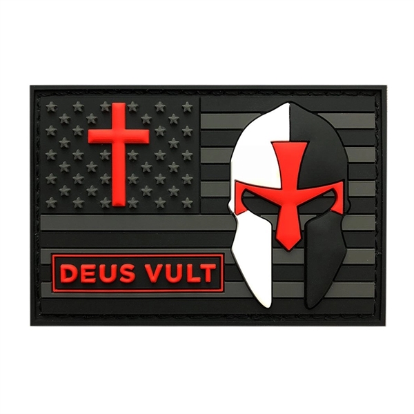 Deus Vult Cross Helmet / American Flag PVC Patch