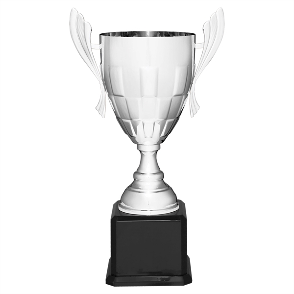 Checkered Silver Metal Trophy Cup on Black Royal Base