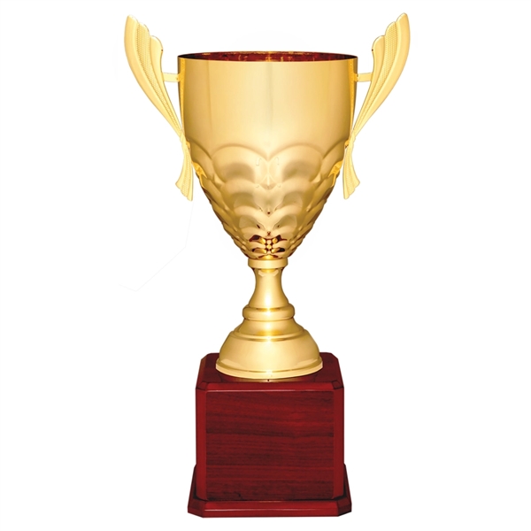 Flocked Gold Metal Trophy Cup on Rosewood Piano Base