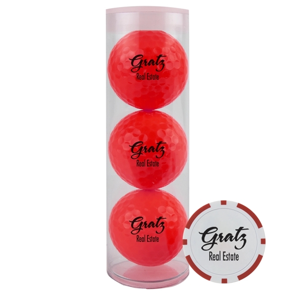 3-Ball Tube (Colored Golf Balls) with Poker Chip Ball Marker