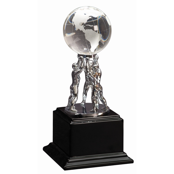 10" Clear Crystal Globe With Silver Men/Stand on Black Base