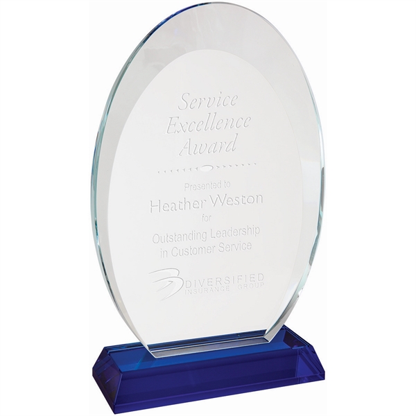 Oval Halo Glass Award with Blue Base