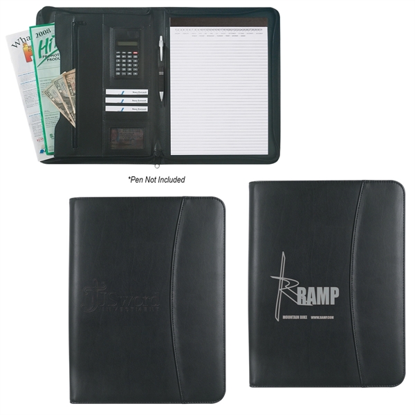 Leather Look 8  1/2" x 11" Zippered Portfolio With Calcul...