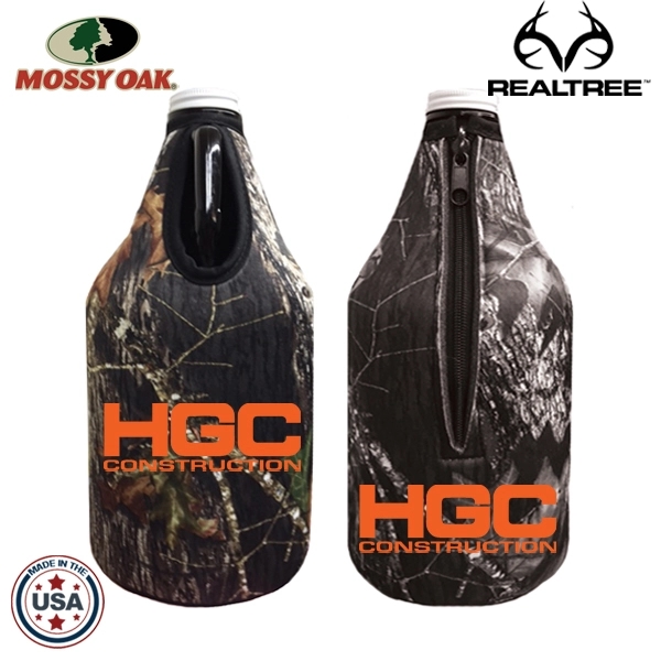 Mossy Oak or Realtree 64oz Growler Bottle Zipper Insulator