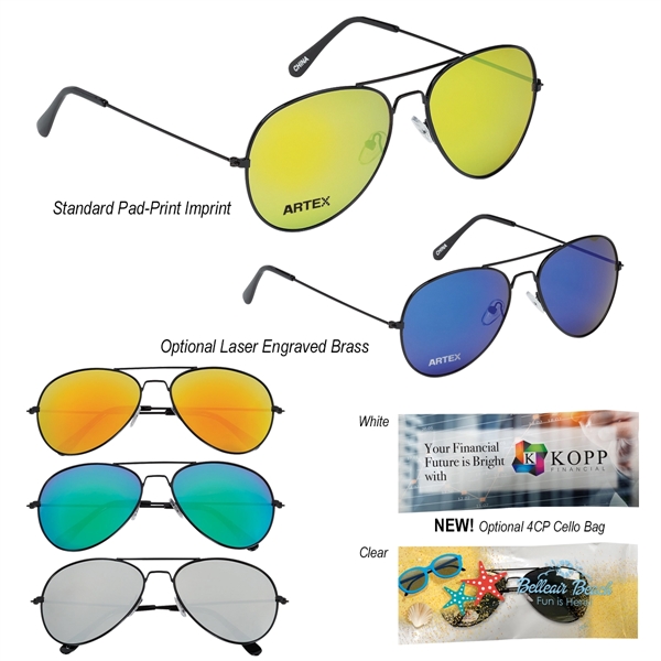 Black Frame Color Mirrored Aviator Sunglasses