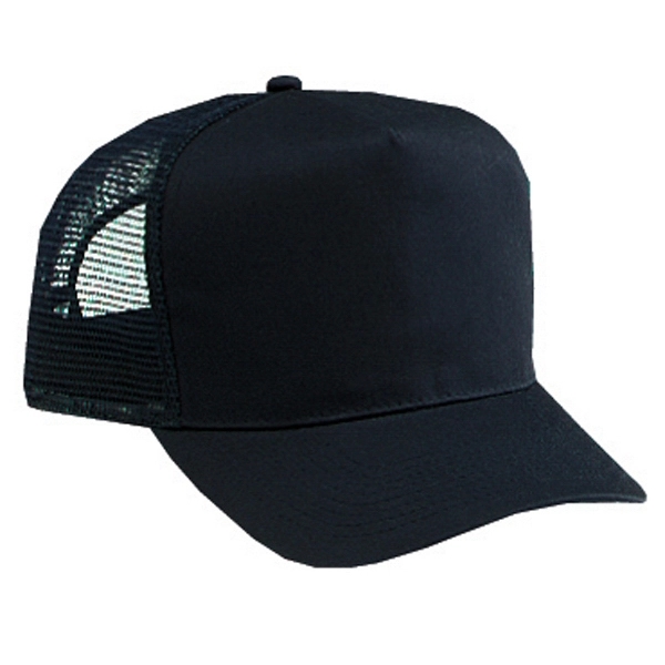 Cotton Blend Twill 5 Panel Mid Profile Mesh Back Trucker Hat
