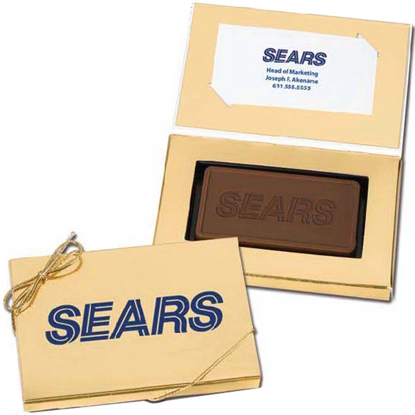 1 oz Custom Chocolate Bar in Business Card Gold Gift Box 