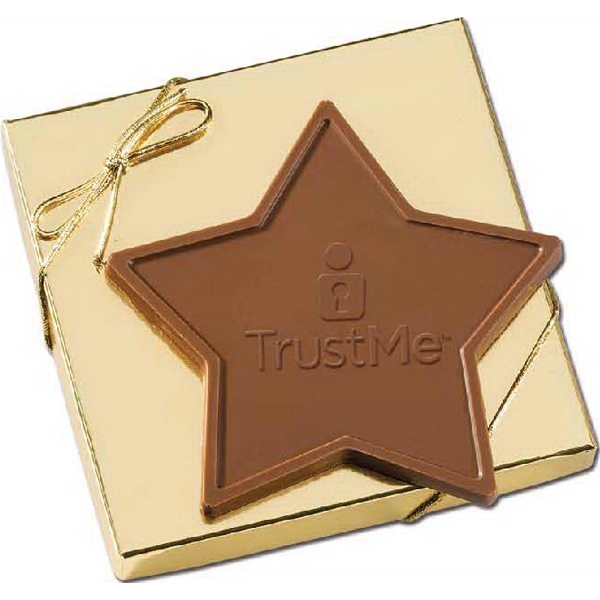 2.5oz Custom Star Shaped Chocolate Bar in Gold Gift Box