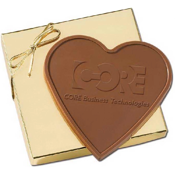 3.4oz Heart Shaped Custom Chocolate Bar in Gold Gift Box