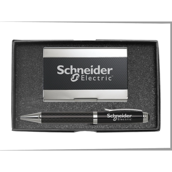 Carbon Fiber Ballpoint Pen and Business Cardholder Set - Image 3