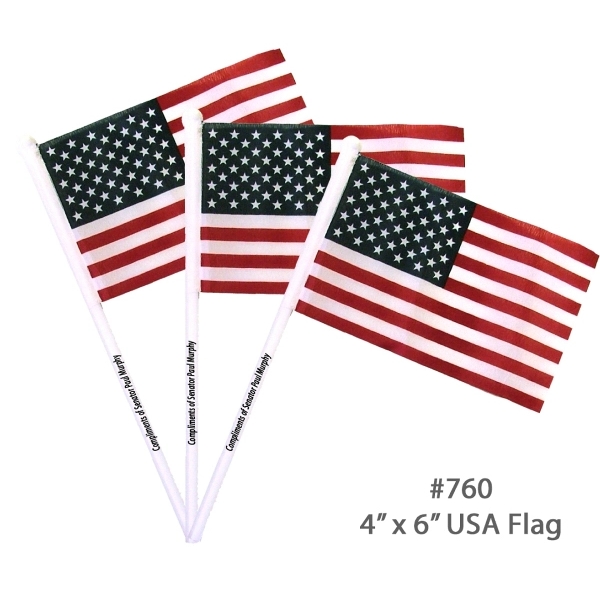 4" x 6" Hand Held USA Flag With 10" Plastic Pole - Image 1