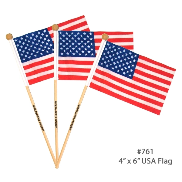 4" x 6" Hand Held USA Flag  With 10" Wooden Pole - Image 1