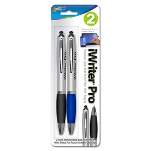 2 Pack iWriter Pro Rubber Grip Ball Point Pen with Stylus