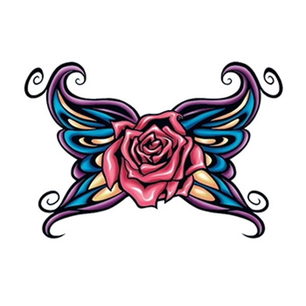 Rose with Tribal Wings Temporary Tattoo