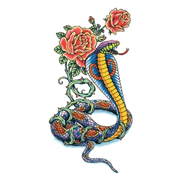Traditional Cobra with Flowers Temporary Tattoo