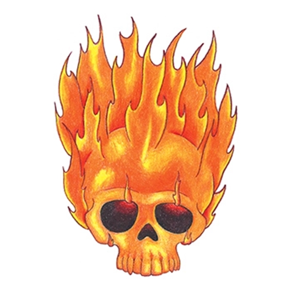 Traditional Flaming Skull Temporary Tattoo