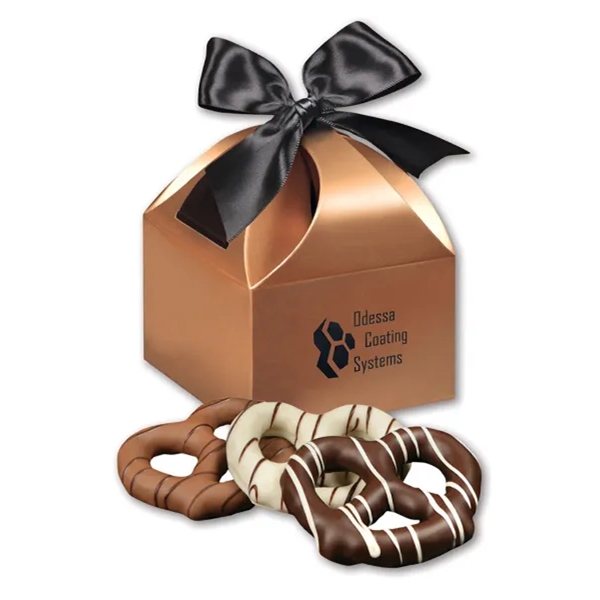 Chocolate Dipped Pretzels in Copper Gift Box
