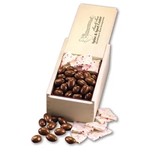 Peppermint Bark & Chocolate Almonds in Wooden Box