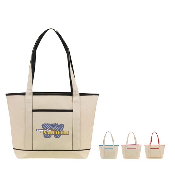 NATURAL WITH COLOR TRIM TOTE-Full color process - Image 1