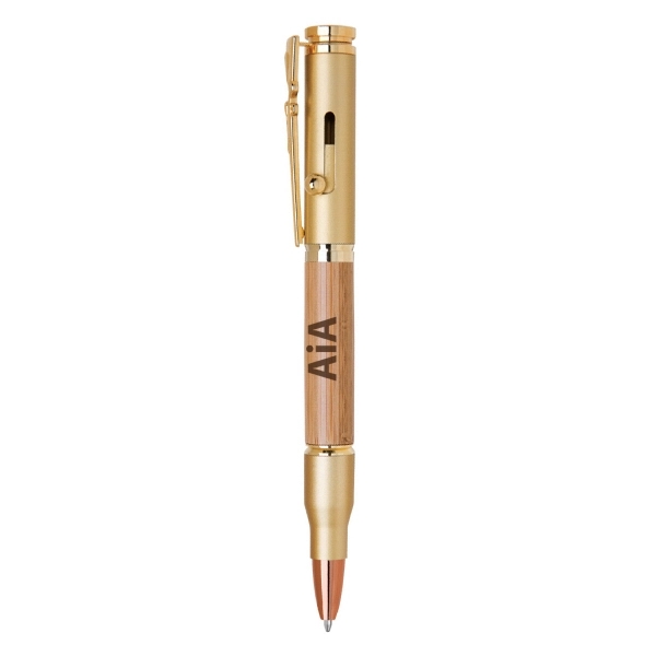 Wood Accent Metal Bullet Ballpoint Pen - Image 2