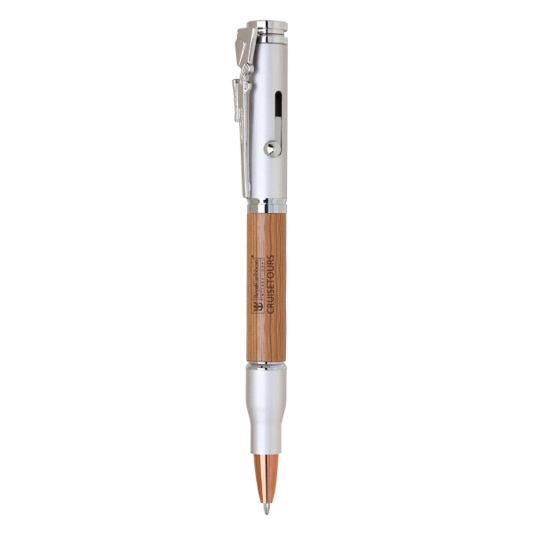 Wood Accent Metal Bullet Ballpoint Pen - Image 3