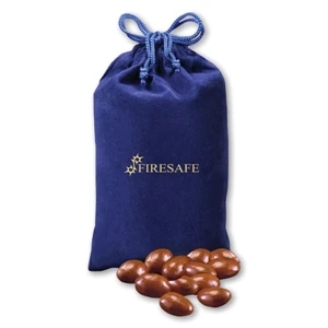 Milk Chocolate Covered Almonds in Blue Velour Pouch