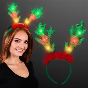 LED Light Up Reindeer Antlers with Jingle Bells
