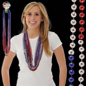36" Red-Silver-Blue  (7mm) Bead Necklace