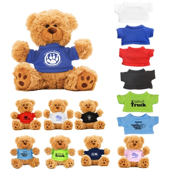 6" Plush Teddy Bear With Choice of T-Shirt Color - Image 2