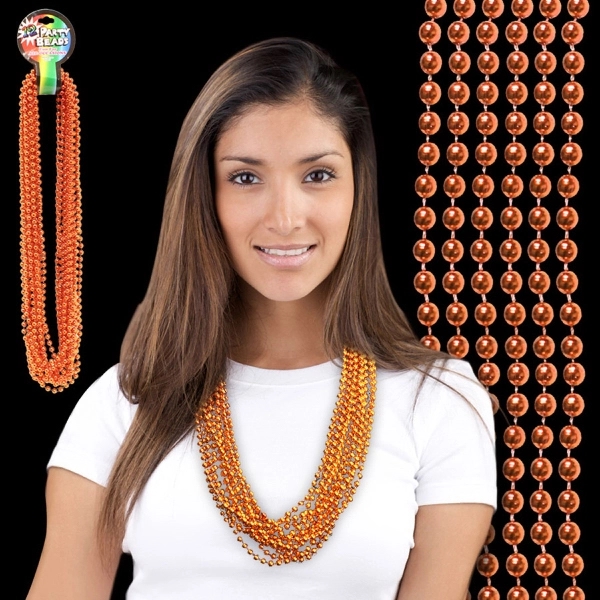Orange Metallic Beaded Mardi Gras Beads Necklace