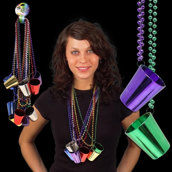 Mardi Gras Necklace with Shot Glass - Image 2
