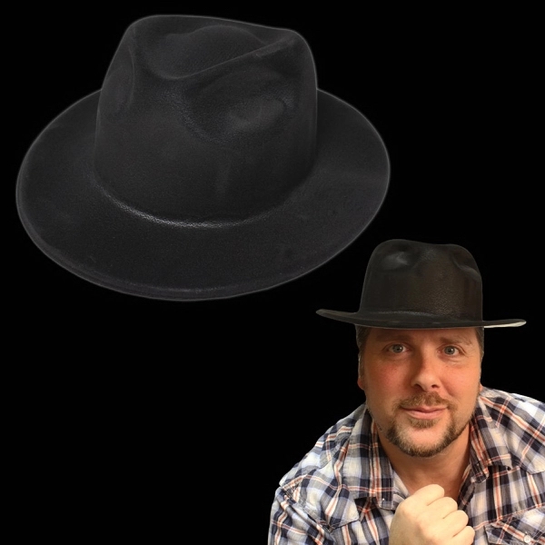 Black Velour Fedora Gangster Hat - Image 1