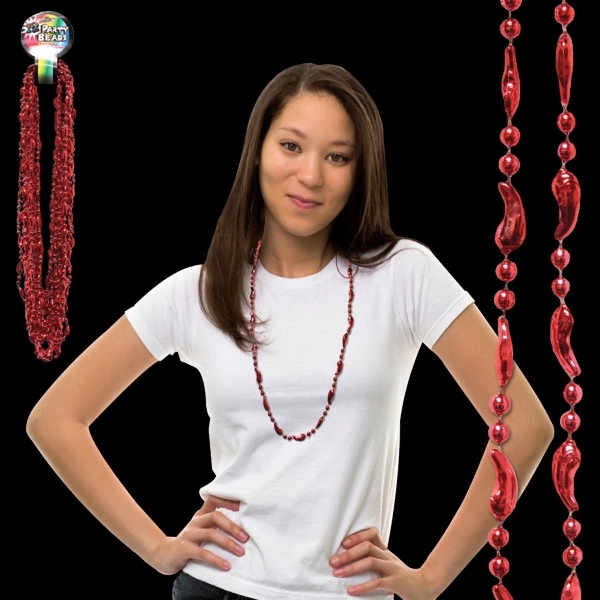 33" Metallic Red Chili Pepper Beaded Necklace